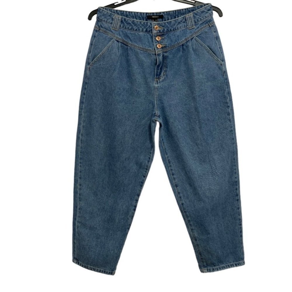 Vintage FOREVER 21 Yoked Mom Jeans Cropped Size 31W Tapered 3 Button 80's-90's